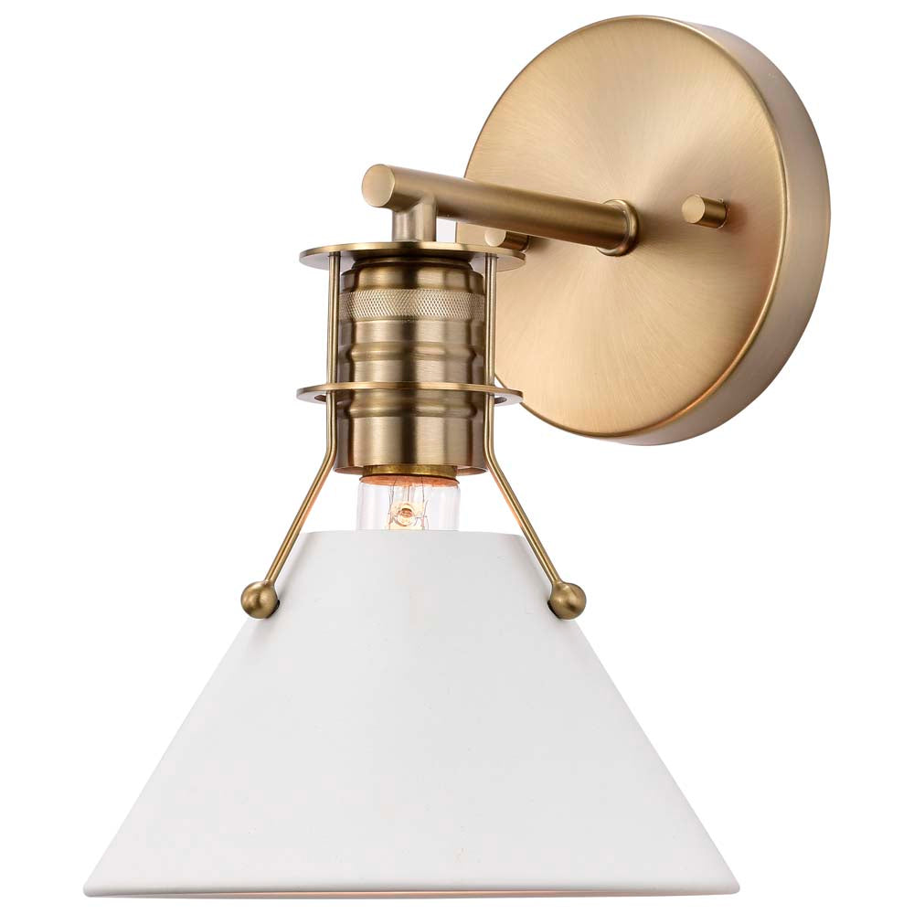 Outpost 1-Light Wall Sconce Matte White with Burnished Brass