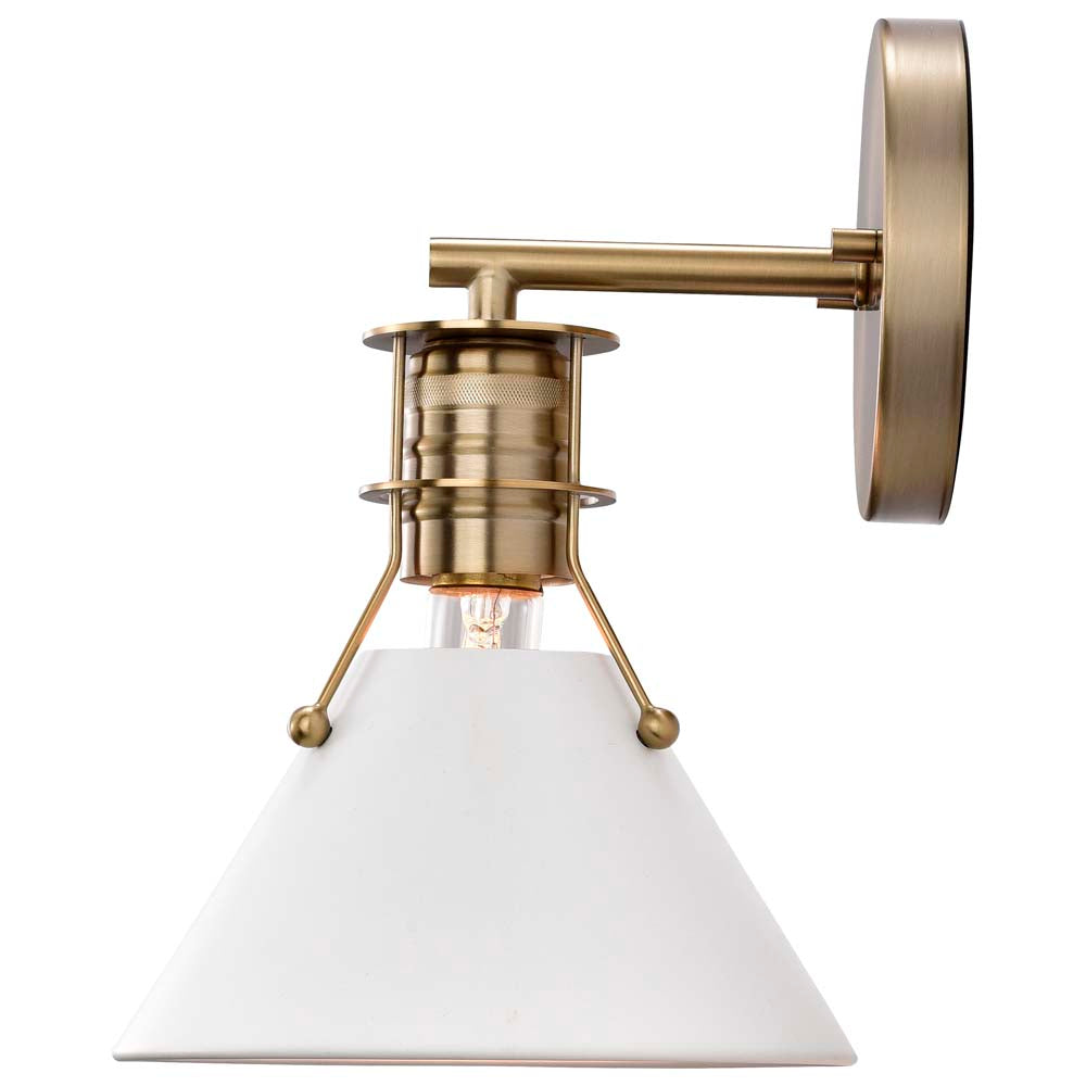 Outpost 1-Light Wall Sconce Matte White with Burnished Brass
