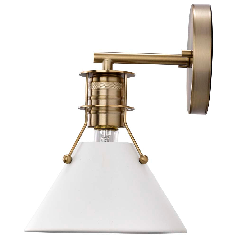 Outpost 1-Light Wall Sconce Matte White with Burnished Brass