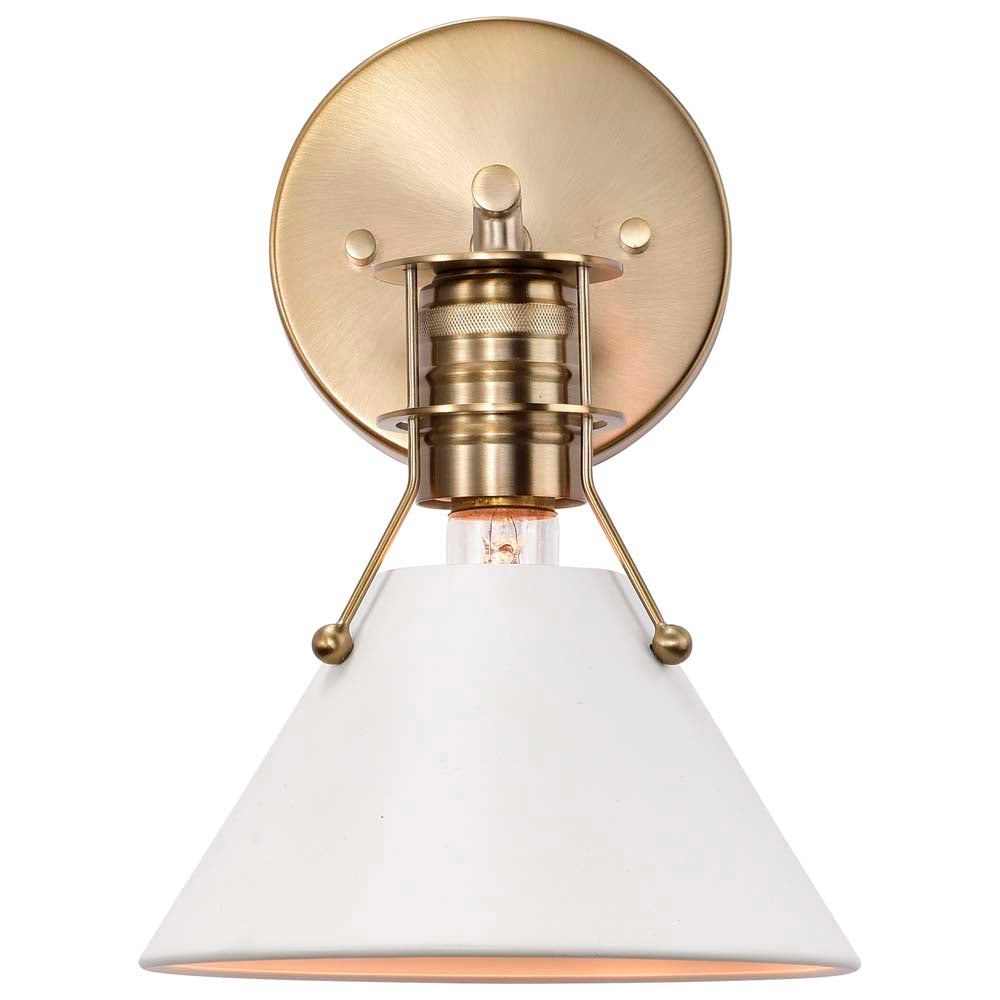 Outpost 1-Light Wall Sconce Matte White with Burnished Brass
