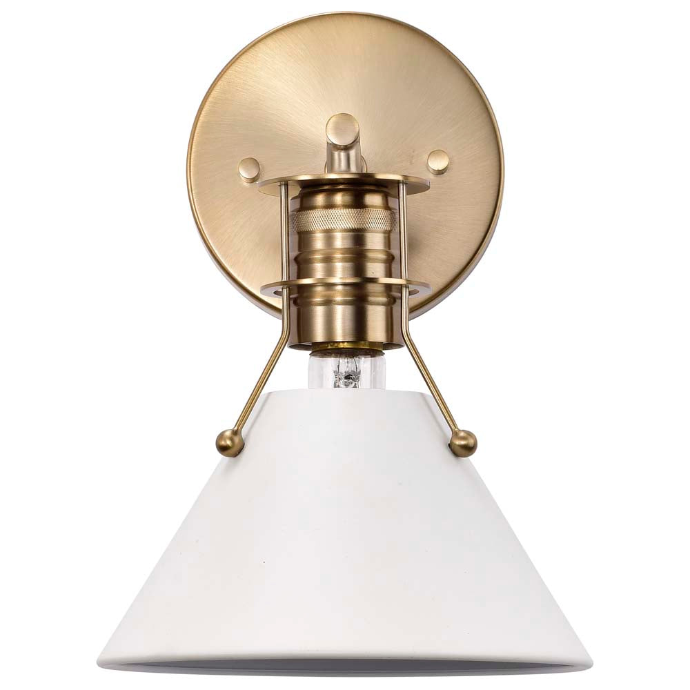 Outpost 1-Light Wall Sconce Matte White with Burnished Brass