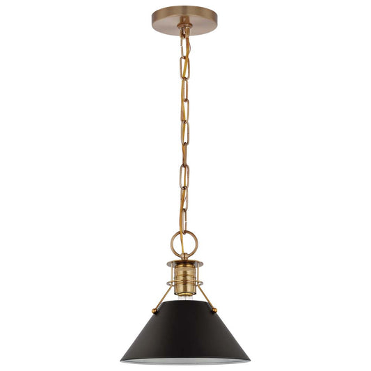 Outpost 1-Light Small Pendant Matte Black with Burnished Brass
