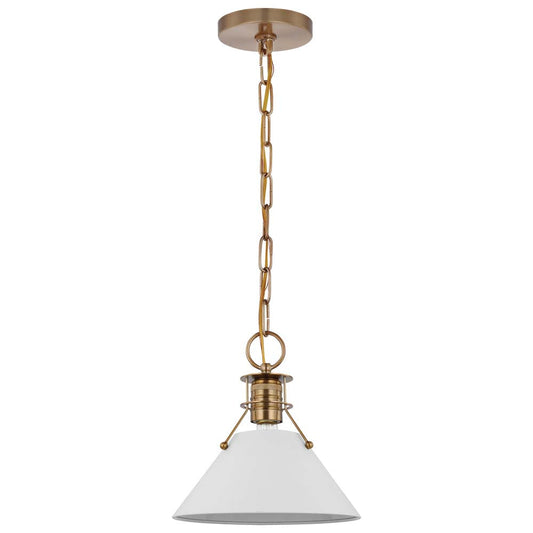 Outpost 1-Light Small Pendant Matte White with Burnished Brass