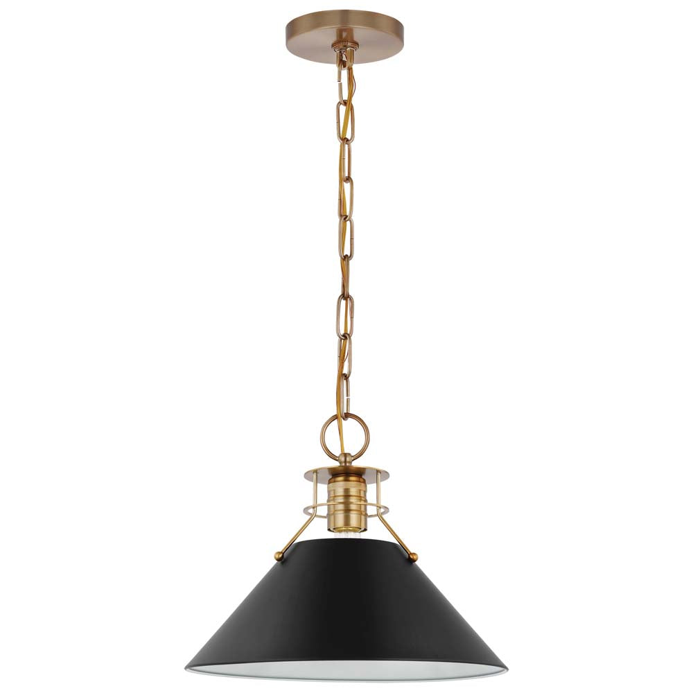 Outpost 1-Light Medium Pendant Matte Black with Burnished Brass