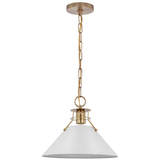 Outpost 1-Light Medium Pendant Matte White with Burnished Brass