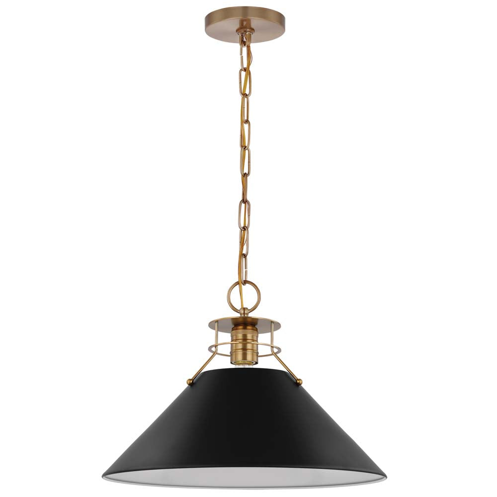 Outpost 1-Light Large Pendant Matte Black with Burnished Brass