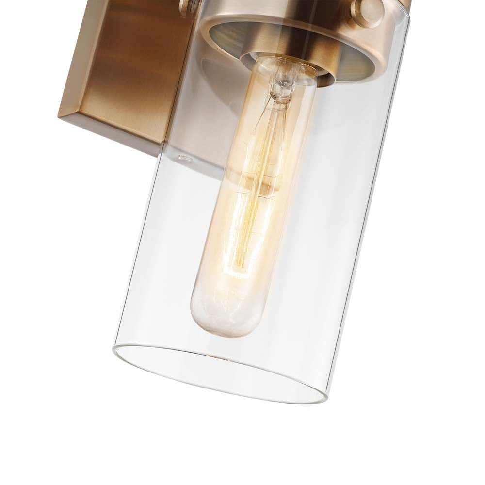 Intersection 1-Light Vanity Burnished Brass with Clear Glass