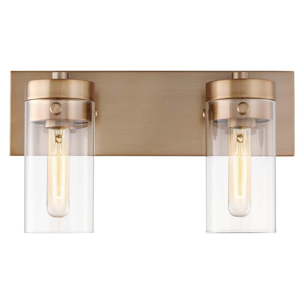 Intersection 2-Light Vanity Burnished Brass with Clear Glass