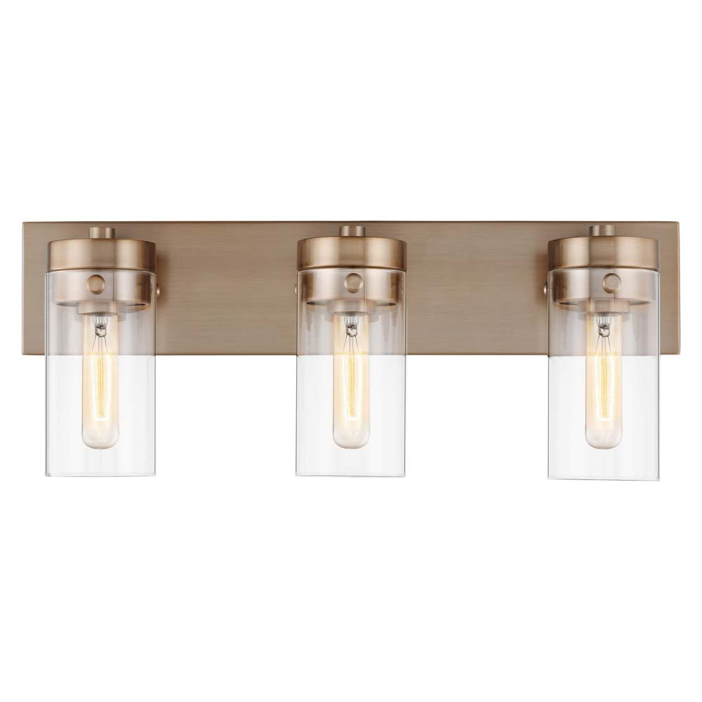 Intersection 3-Light Vanity Burnished Brass with Clear Glass