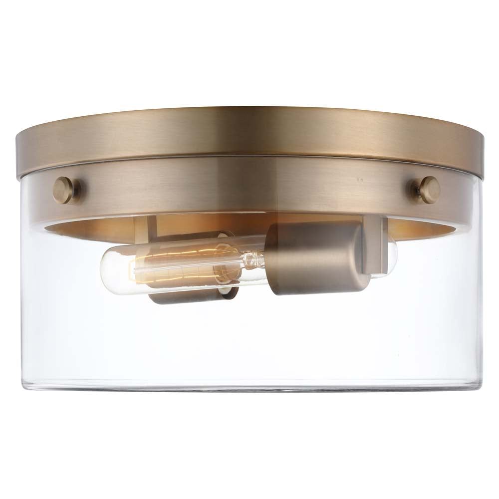 Intersection 60w Medium Flush Mount Fixture Burnished Brass w/ Clear Glass