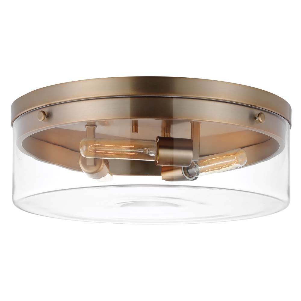 Intersection 60w Large Flush Mount Fixture Burnished Brass w/ Clear Glass