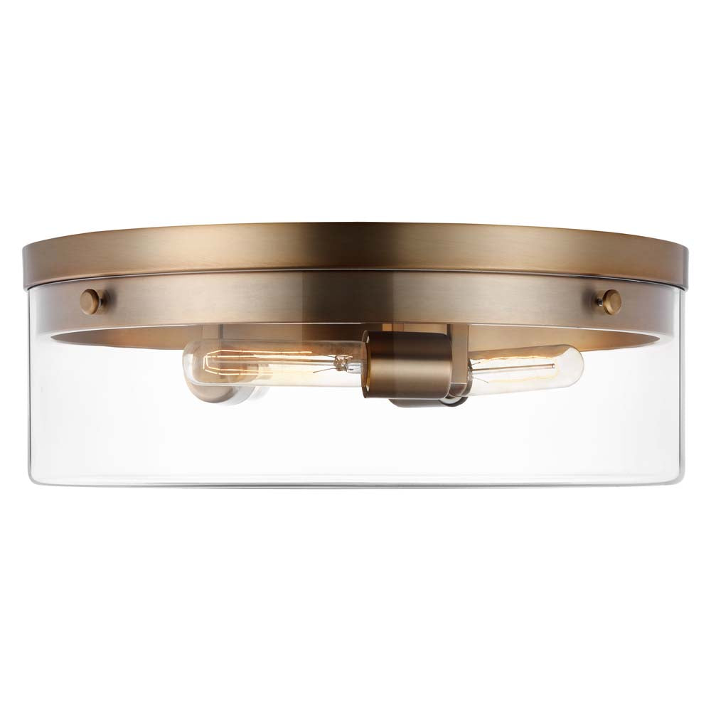 Intersection 60w Large Flush Mount Fixture Burnished Brass w/ Clear Glass