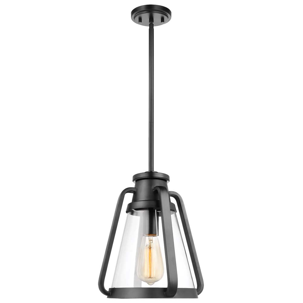 Everett 1-Light 10-in Pendant Matte Black with Clear Glass