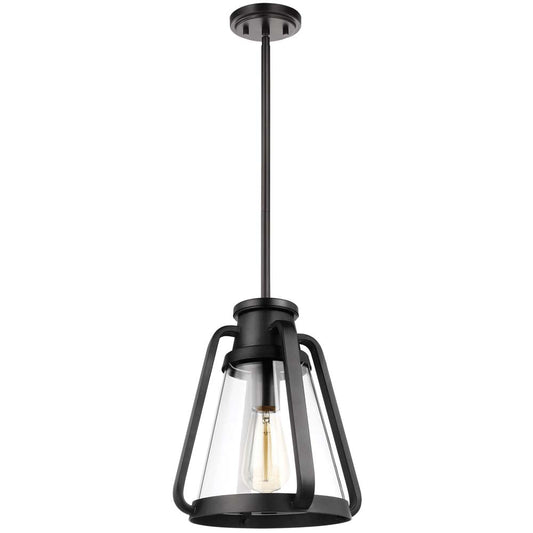 Everett 1-Light 10-in Pendant Matte Black with Clear Glass