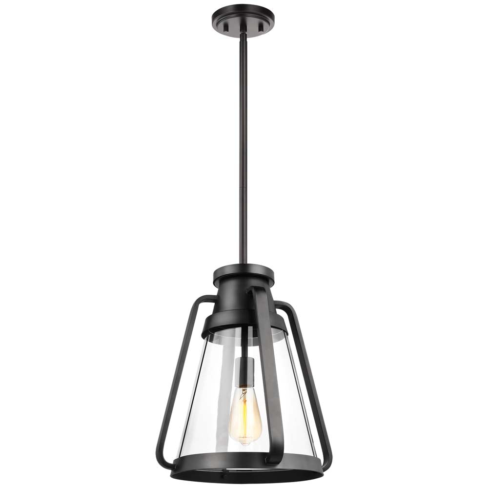 Everett 1-Light 14-in Pendant Matte Black with Clear Glass