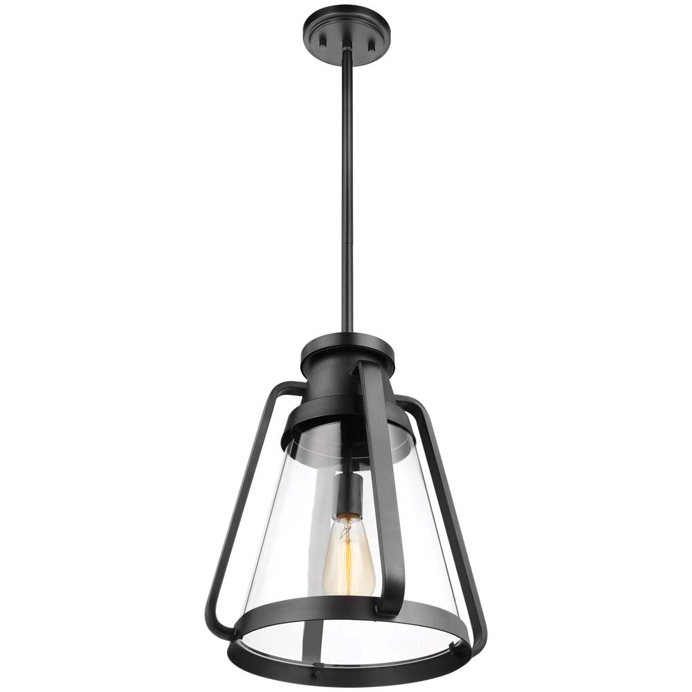 Everett 1-Light 14-in Pendant Matte Black with Clear Glass