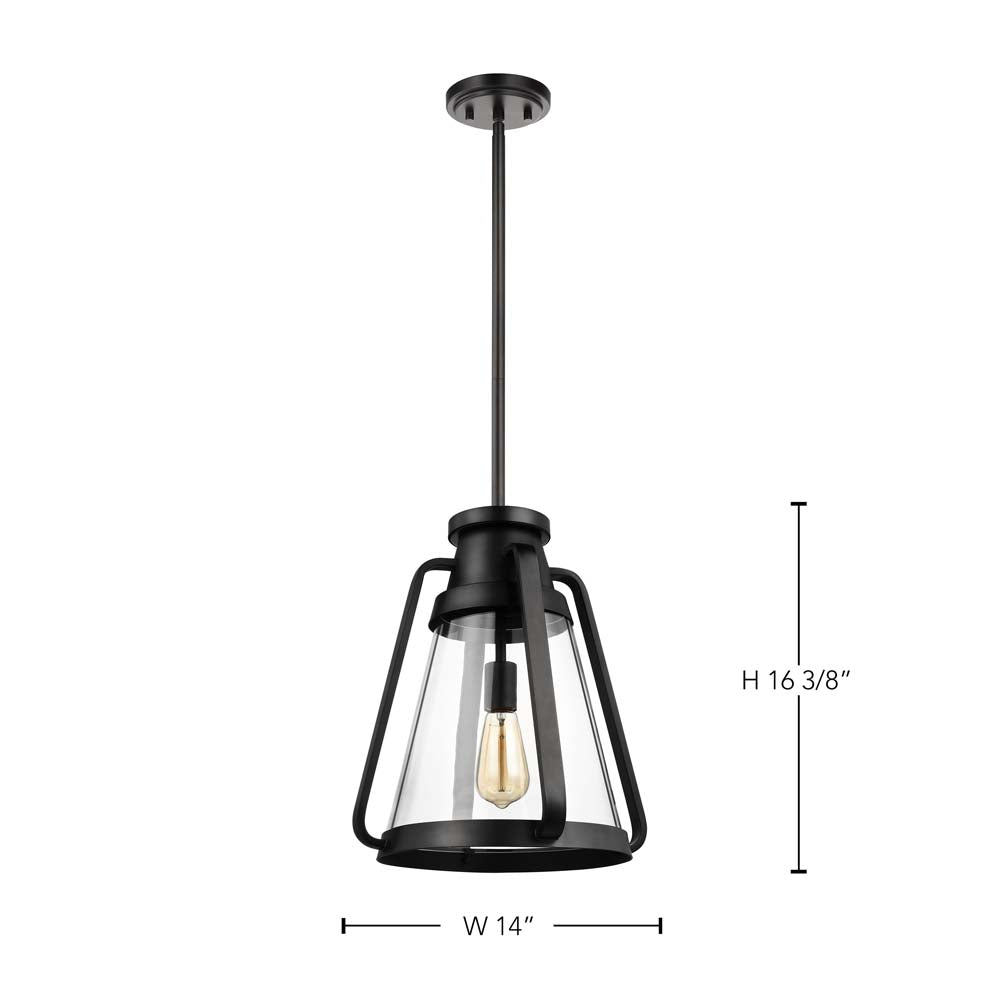 Everett 1-Light 14-in Pendant Matte Black with Clear Glass