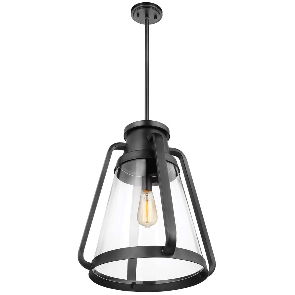 Everett 1-Light 18-in Pendant Matte Black with Clear Glass
