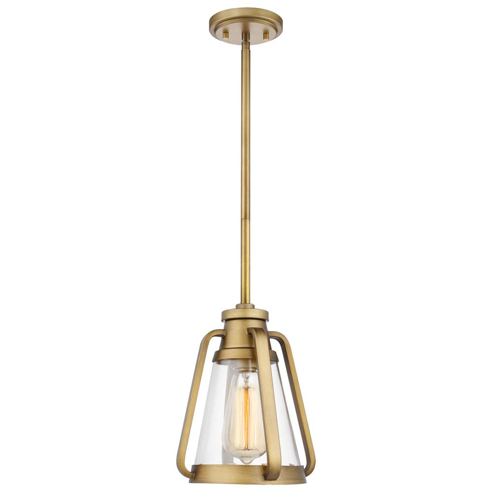 Everett 7-in Mini Pendant Natural Brass Finish with Clear Glass