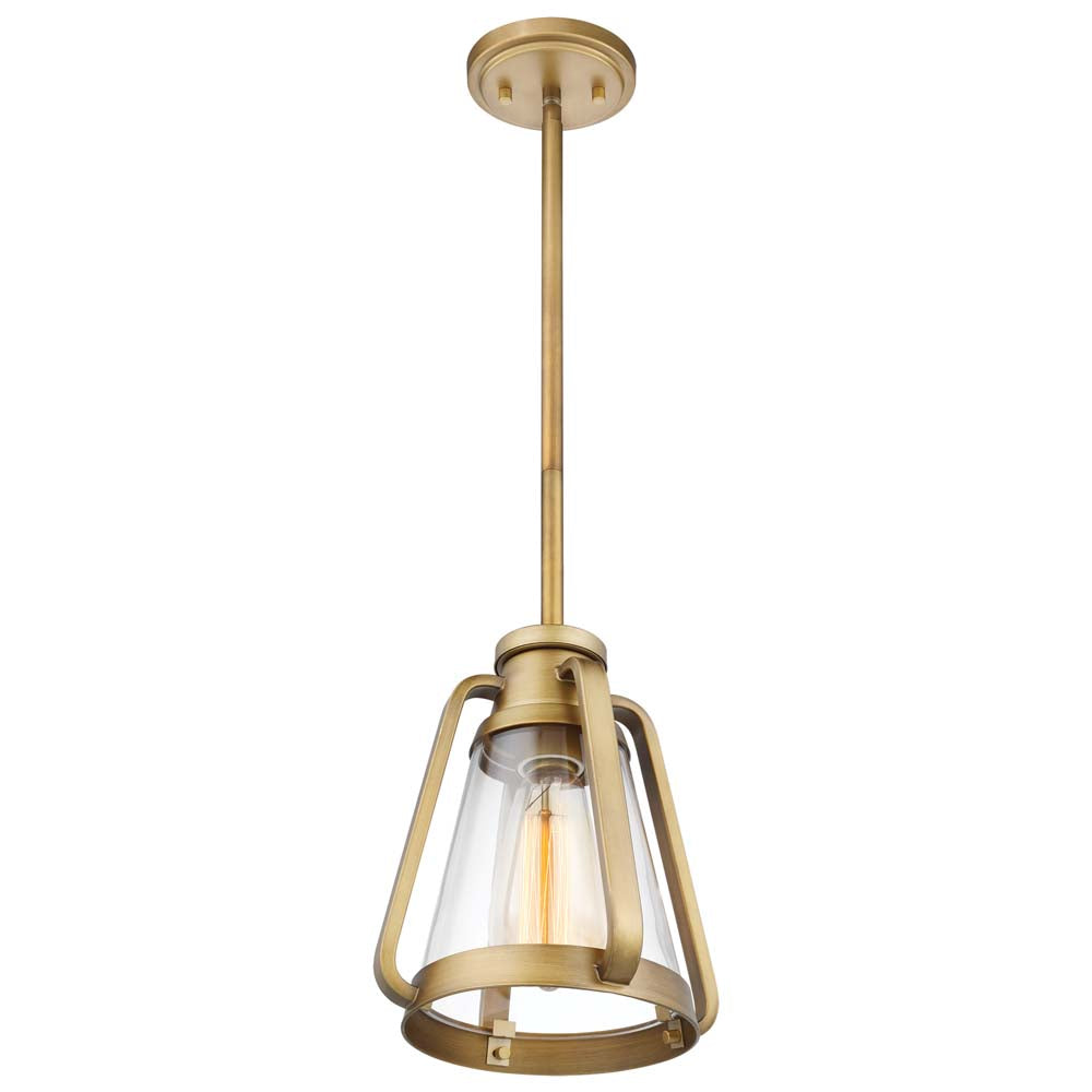 Everett 7-in Mini Pendant Natural Brass Finish with Clear Glass