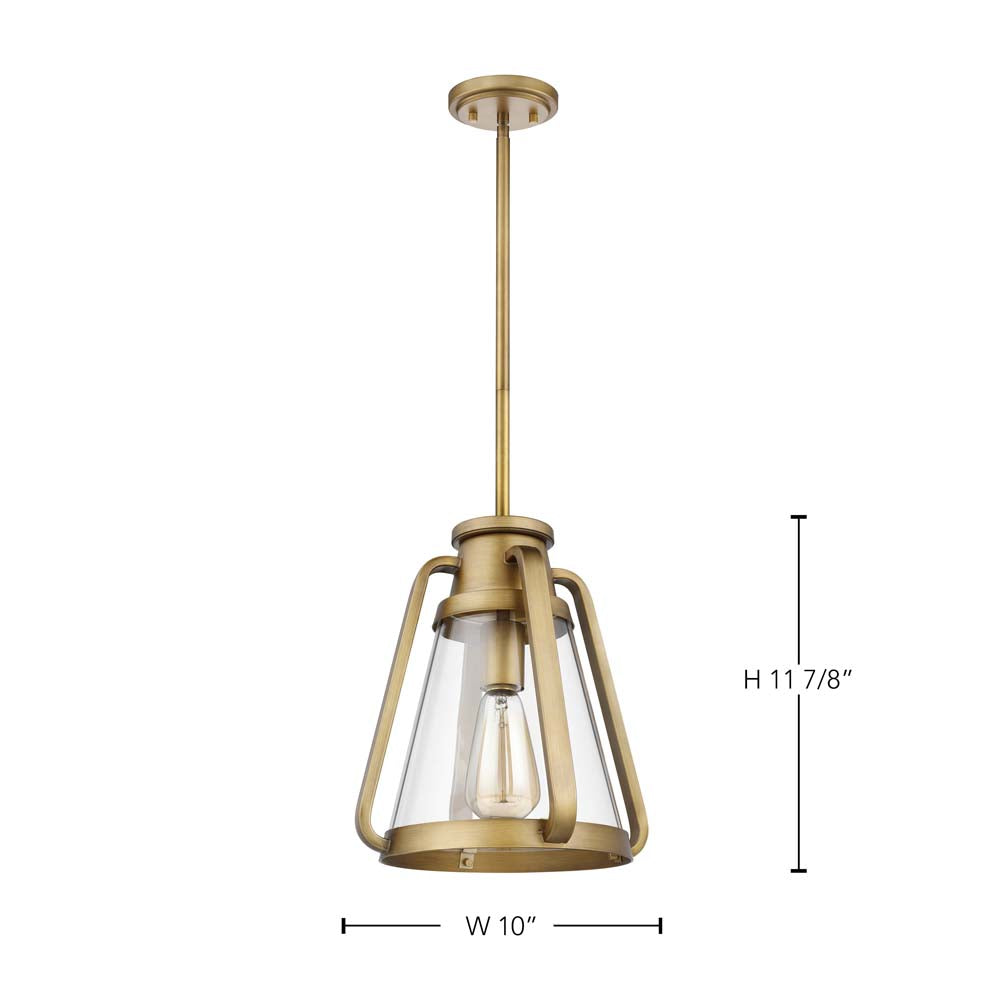 Everett 1-Light 10-in Pendant Natural Brass with Clear Glass