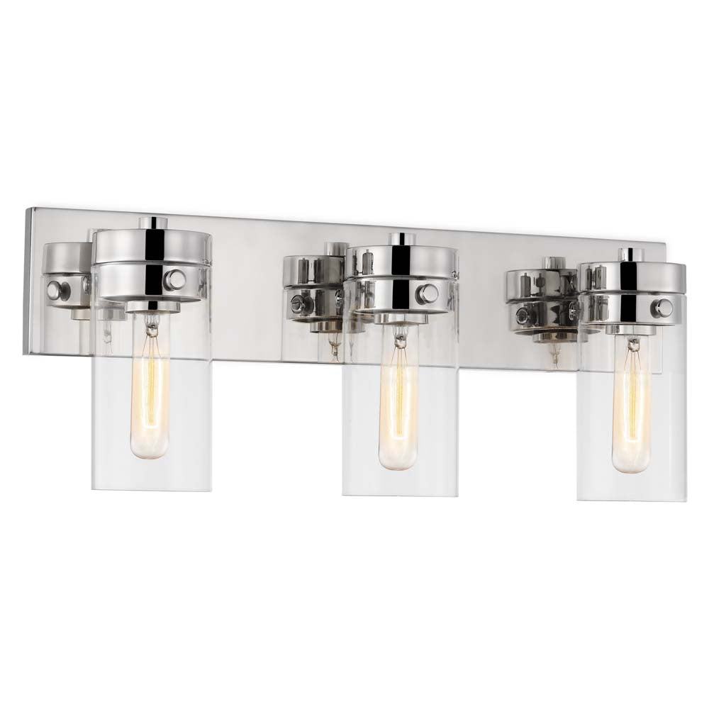 Intersection 3-Light Vanity Polished Nickel with Clear Glass
