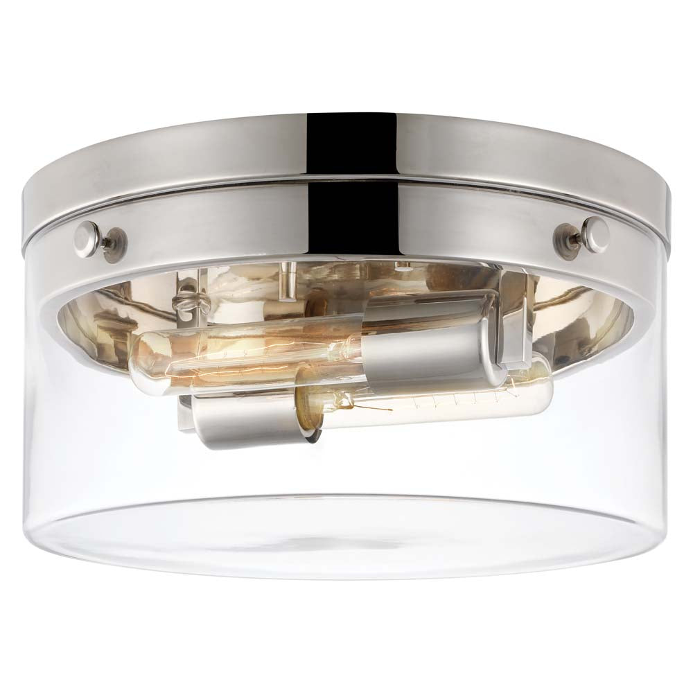 Intersection 60w Medium Flush Mount Fixture Polished Nickel w/ Clear Glass