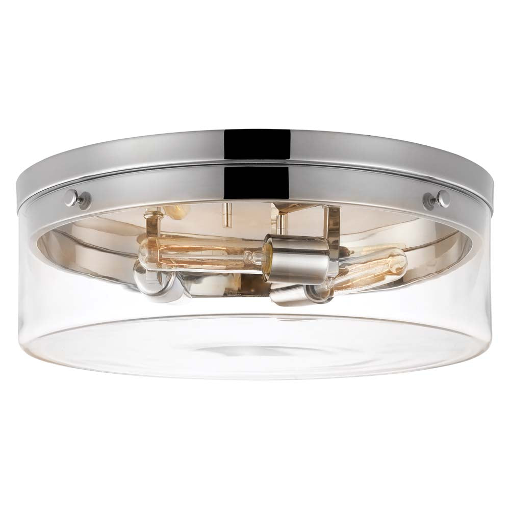 Intersection 60w Large Flush Mount Fixture Polished Nickel w/ Clear Glass