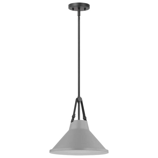 Zelda Pendant E26 Base 60w Black Finish Grey Metal Shade Faux Leather Straps