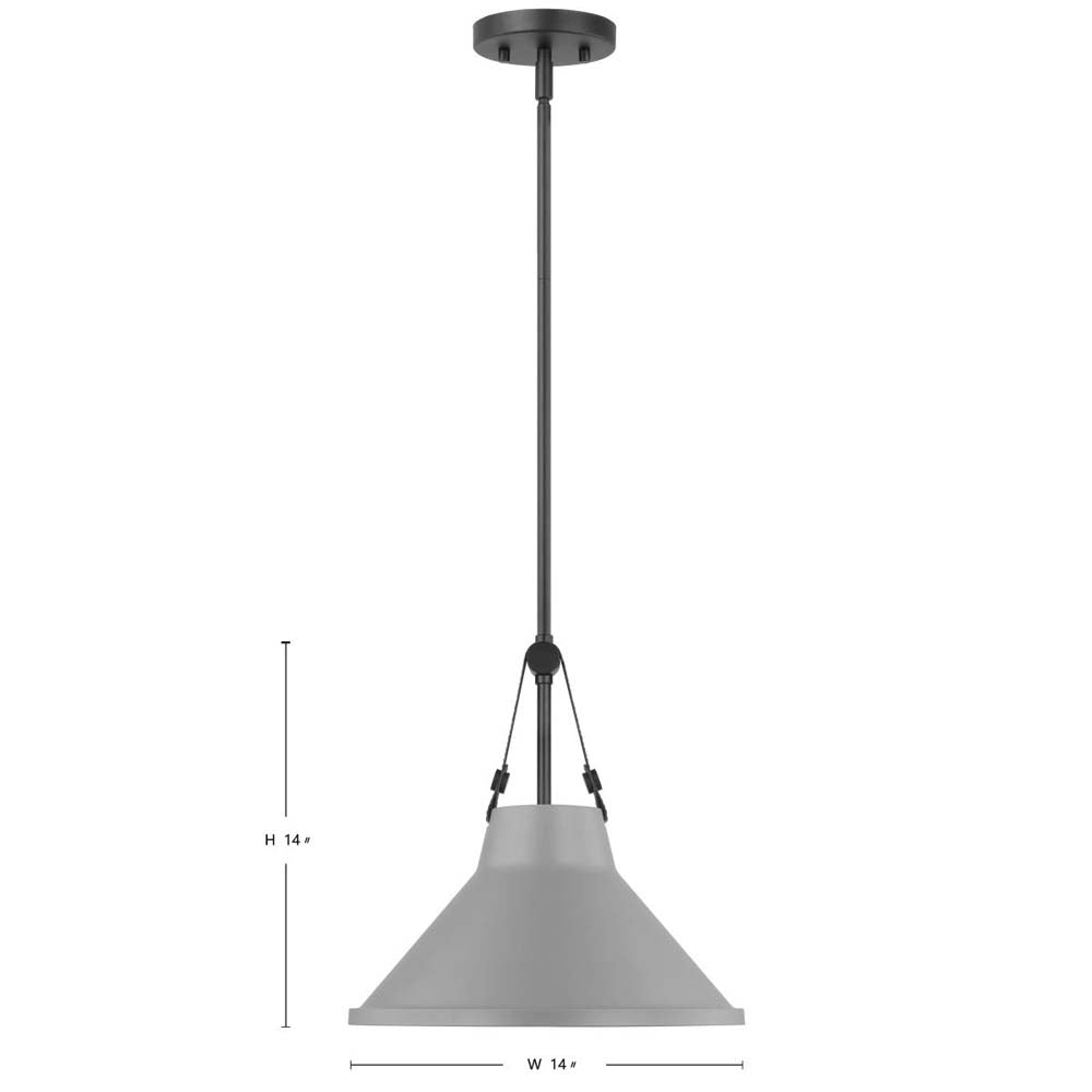 Zelda Pendant E26 Base 60w Black Finish Grey Metal Shade Faux Leather Straps