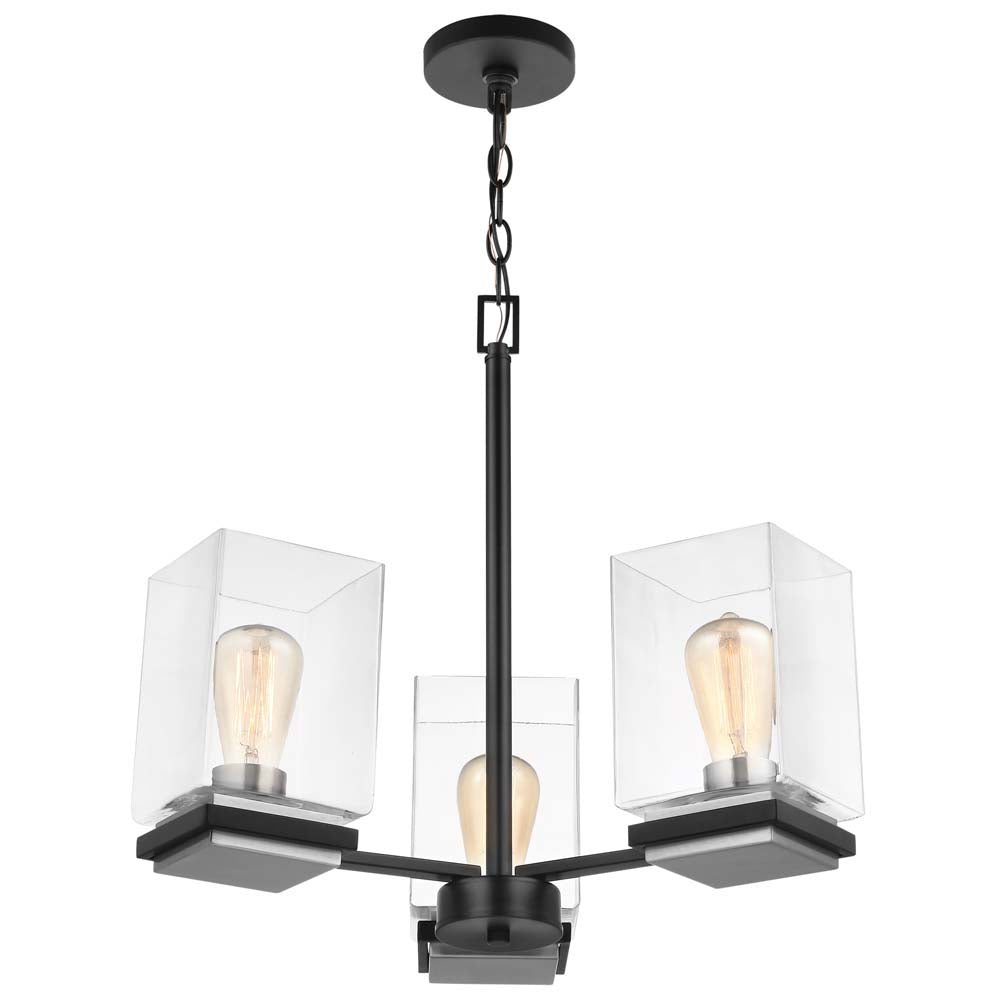 Crossroads 3-Light Chandelier Matte Black with Clear Glass