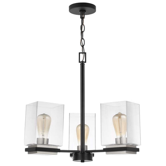 Crossroads 3-Light Chandelier Matte Black with Clear Glass