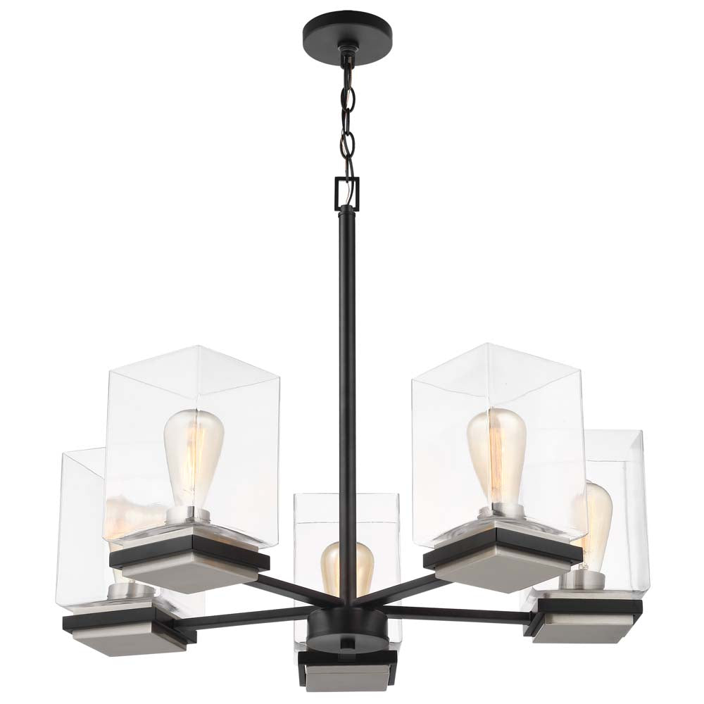 Crossroads 5-Light Chandelier Matte Black with Clear Glass