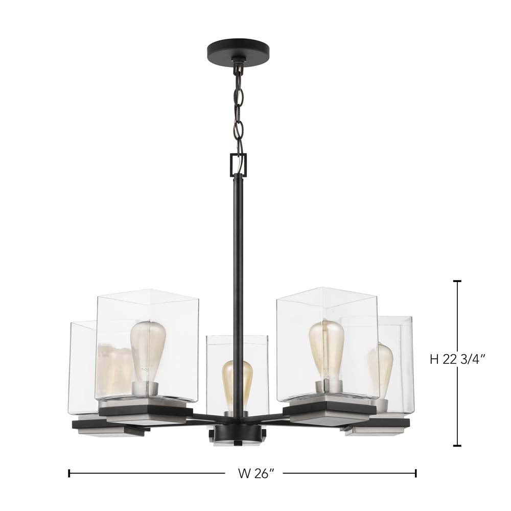 Crossroads 5-Light Chandelier Matte Black with Clear Glass