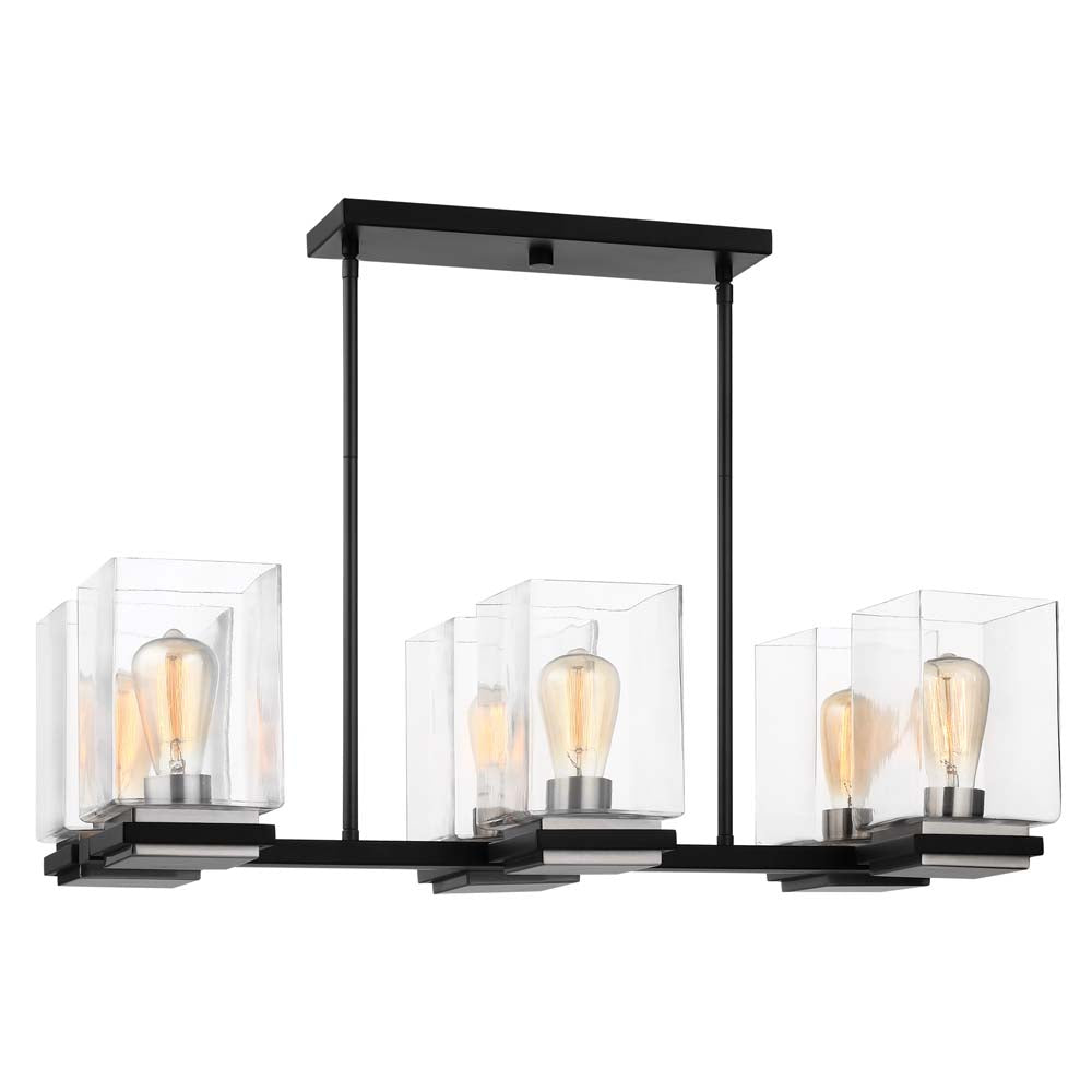 Crossroads 6-Light Island Pendant Matte Black with Clear Glass