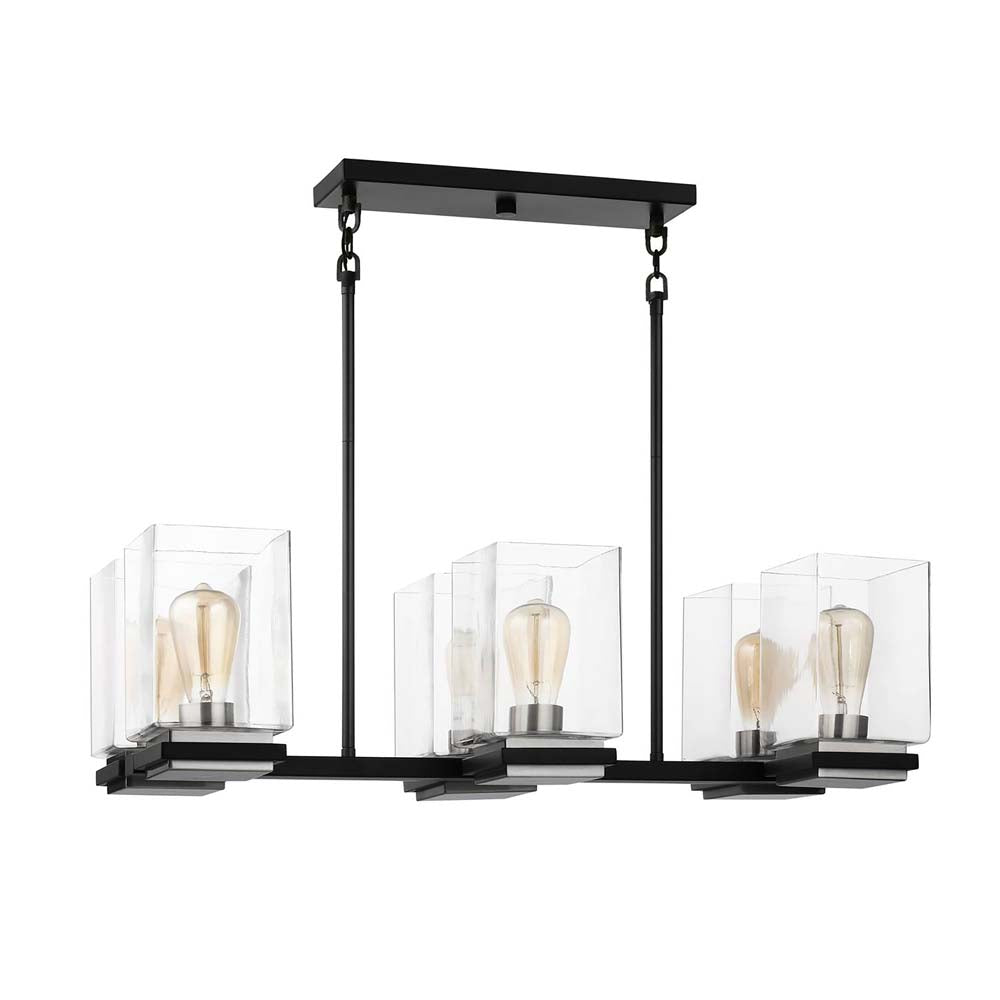 Crossroads 6-Light Island Pendant Matte Black with Clear Glass
