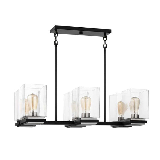 Crossroads 6-Light Island Pendant Matte Black with Clear Glass