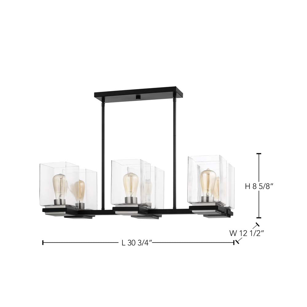 Crossroads 6-Light Island Pendant Matte Black with Clear Glass