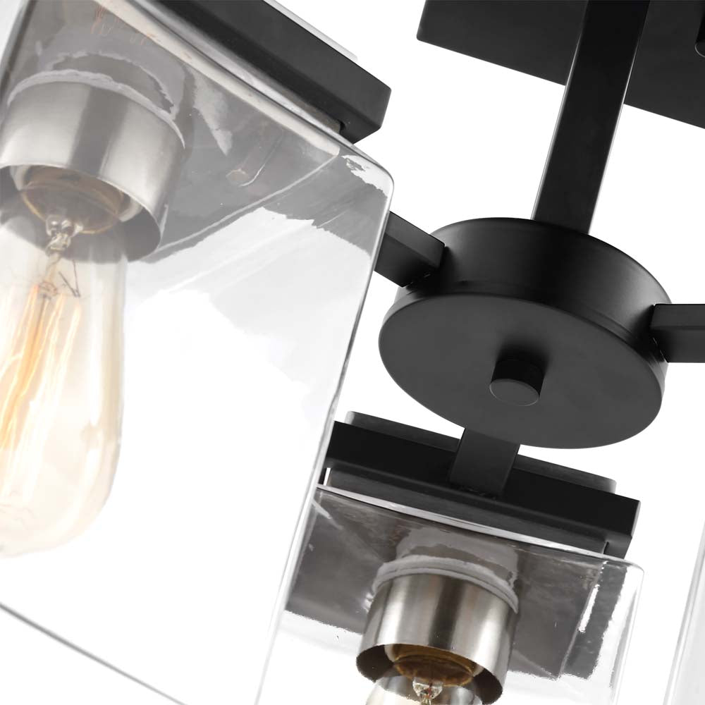 Crossroads 3-Light Semi-Flush Fixture Matte Black with Clear Glass