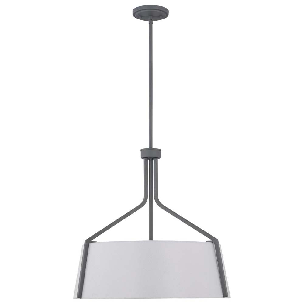 Livingston 4-Light Pendant E26 Base 60w Putty Grey Finish White Fabric Shade