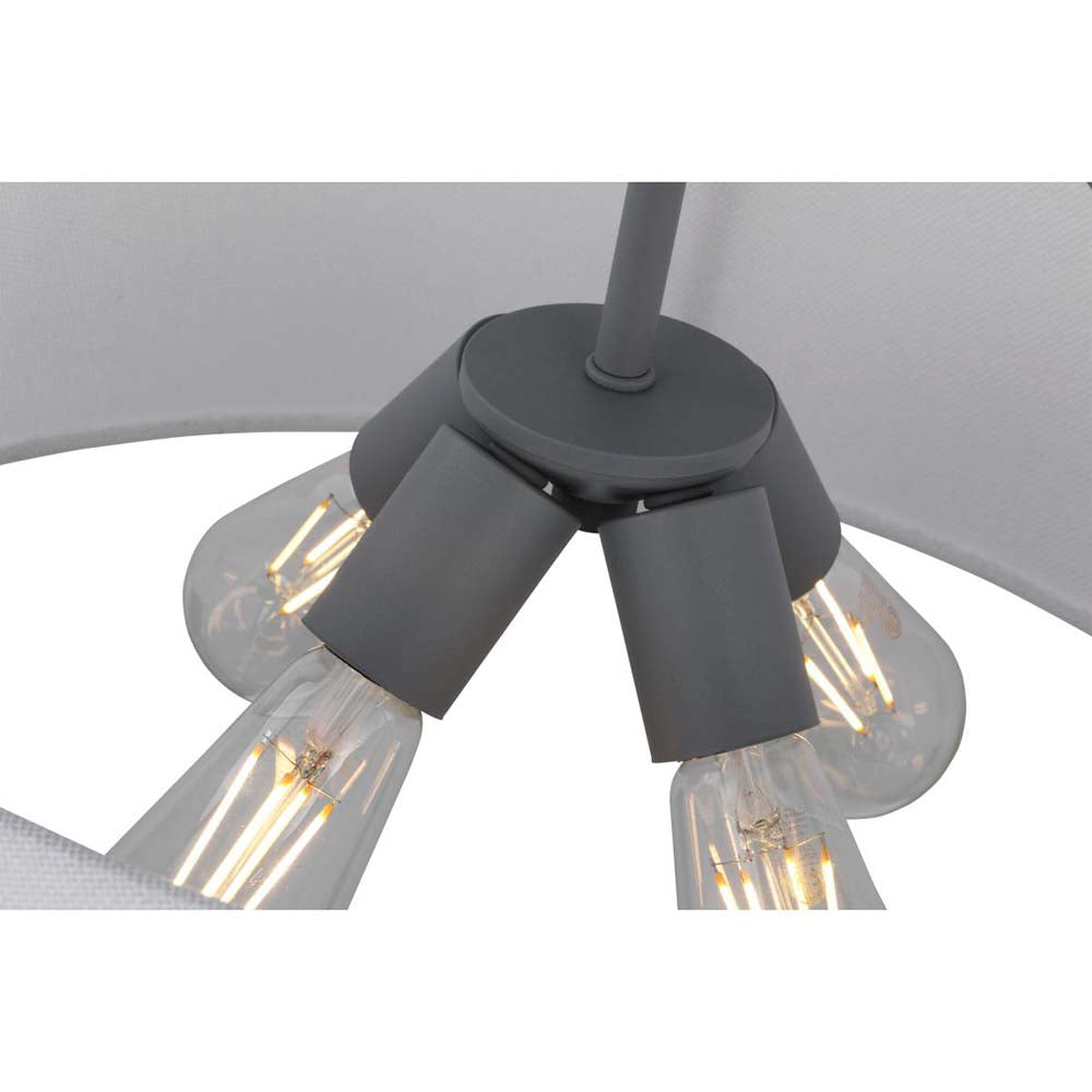 Livingston 4-Light Pendant E26 Base 60w Putty Grey Finish White Fabric Shade
