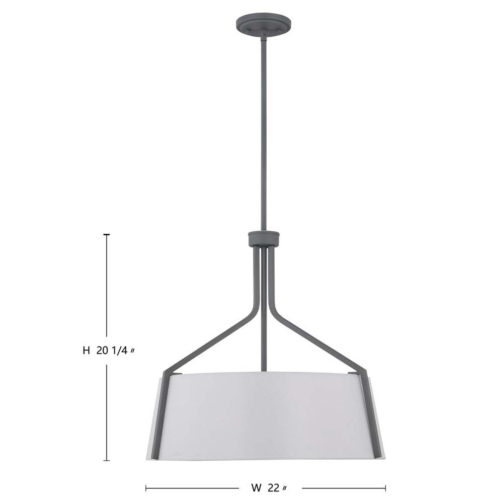 Livingston 4-Light Pendant E26 Base 60w Putty Grey Finish White Fabric Shade