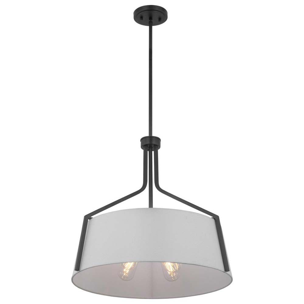 Livingston 4-Light Pendant E26 Base 60w Matte Black Finish White Fabric Shade