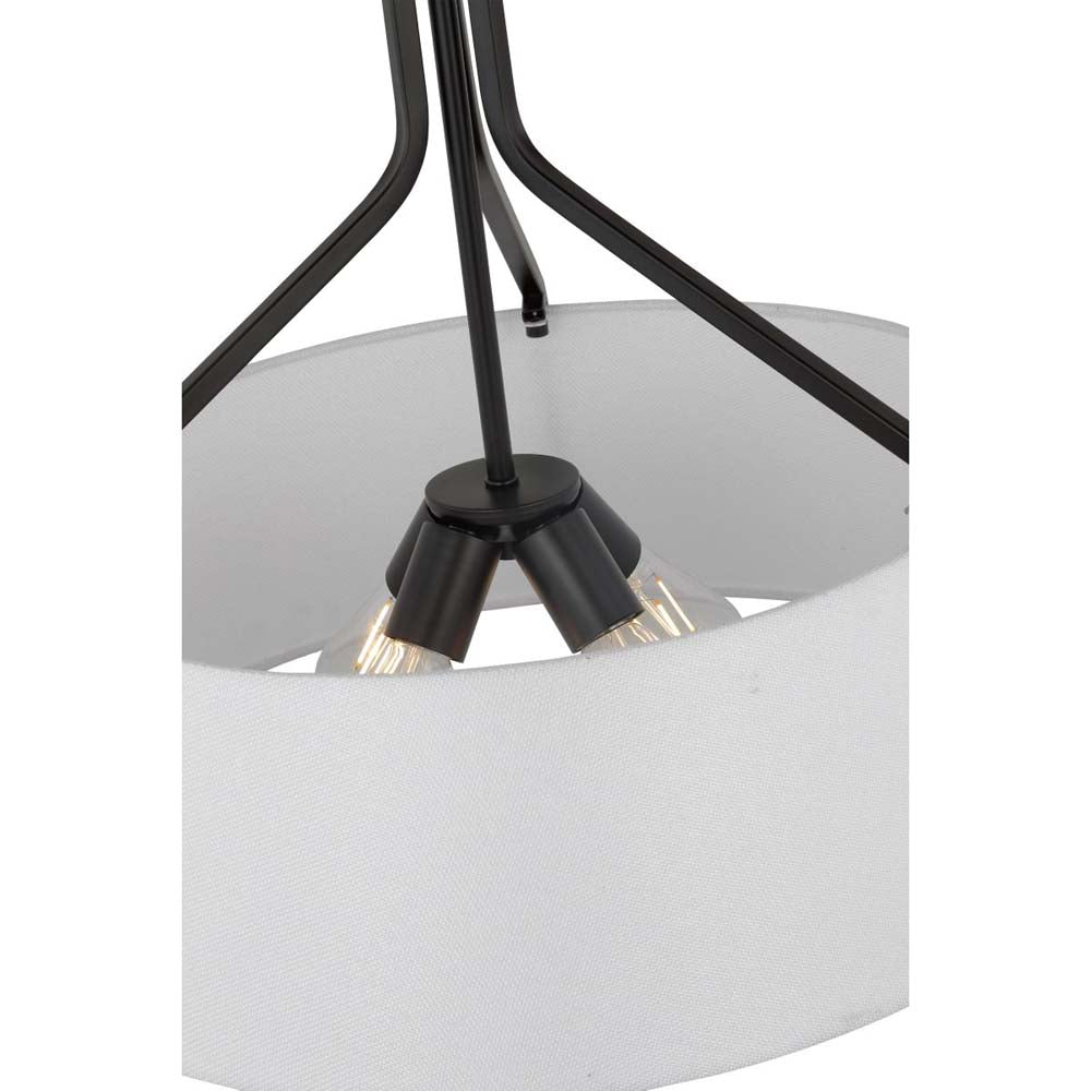 Livingston 4-Light Pendant E26 Base 60w Matte Black Finish White Fabric Shade