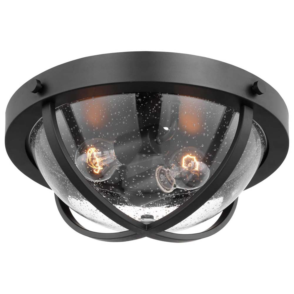 Lincoln 60w 2-Light Large Flush Mount Clear Seeded Glass E26 Base Black Finish