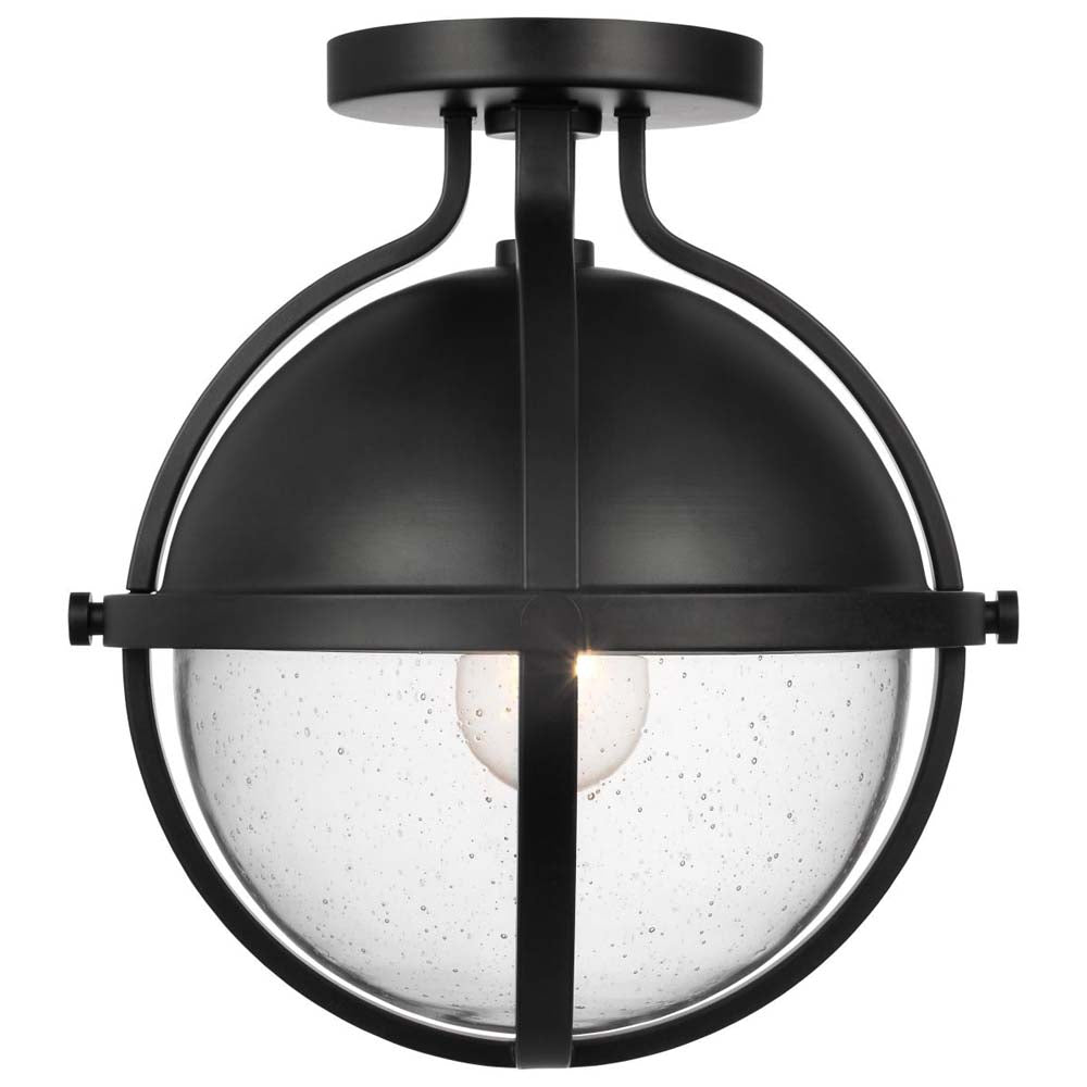 Lincoln 60w 1-Light Semi Flush Mount Clear Seeded Glass E26 Base Black Finish