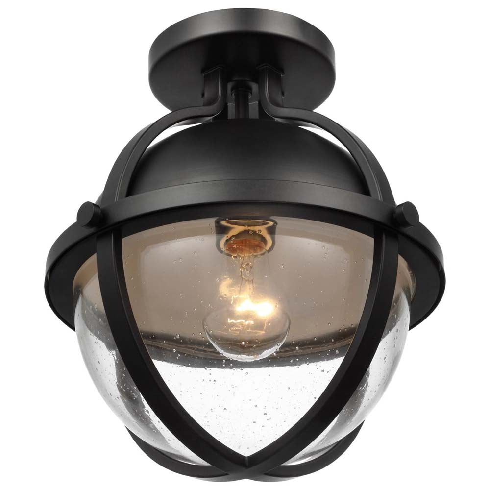 Lincoln 60w 1-Light Semi Flush Mount Clear Seeded Glass E26 Base Black Finish