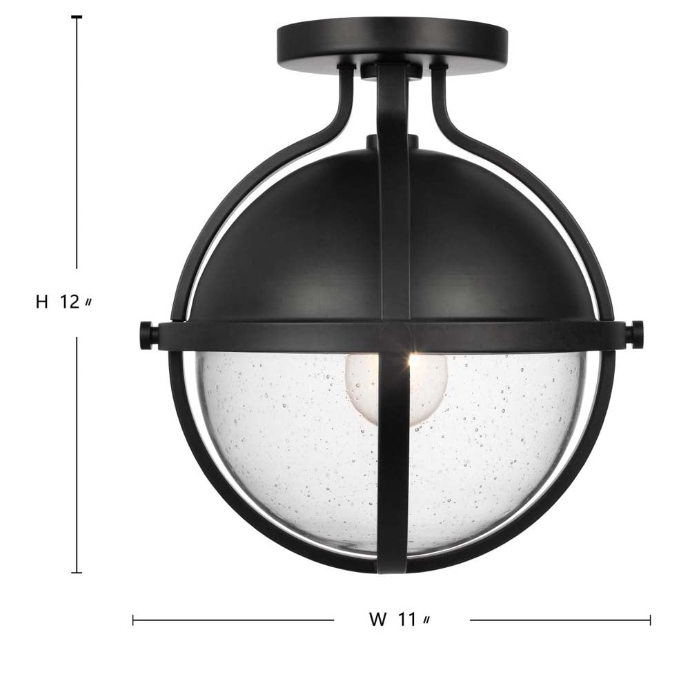 Lincoln 60w 1-Light Semi Flush Mount Clear Seeded Glass E26 Base Black Finish