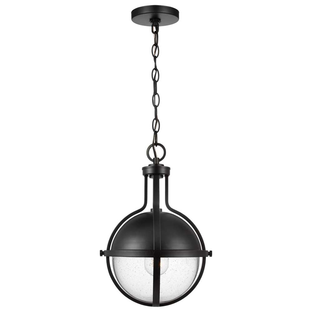 Lincoln Medium Pendant E26 Base 60w Matte Black Finish Clear Seeded Glass