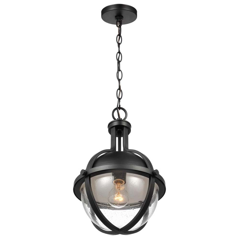 Lincoln Medium Pendant E26 Base 60w Matte Black Finish Clear Seeded Glass